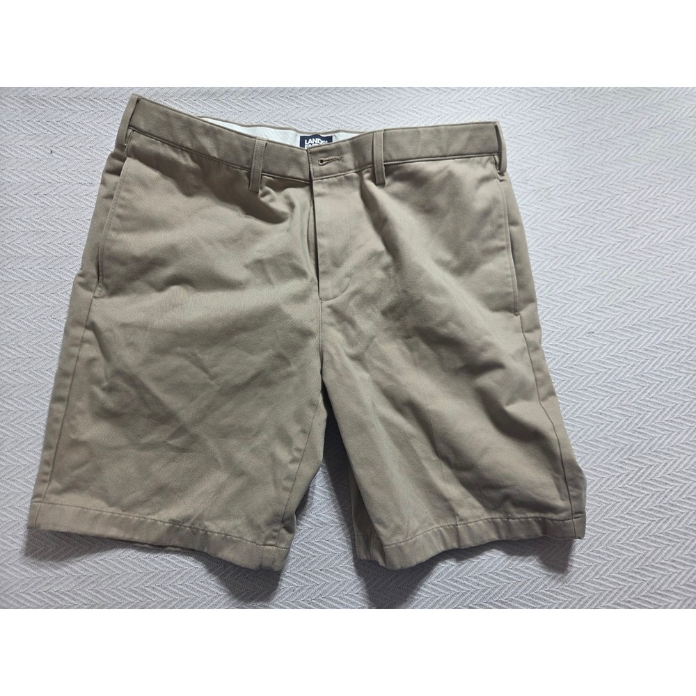Lands' End Men's 36 Khaki Chino Shorts Traditional Fit Cotton Flat Front 10"